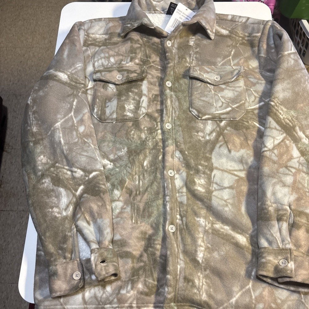 NWT Camo Sherpa Lined Shacket Jacket L Button Front - Original Deluxe Supply